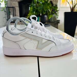Vans White and Light Gray Leather Sneakers